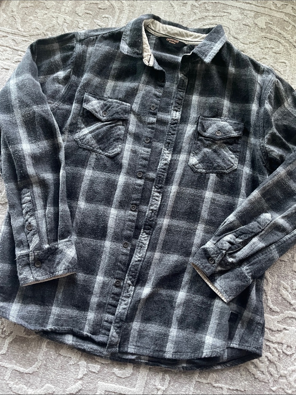 Outpost Makers Black and Gray Plaid Flannel Shirt